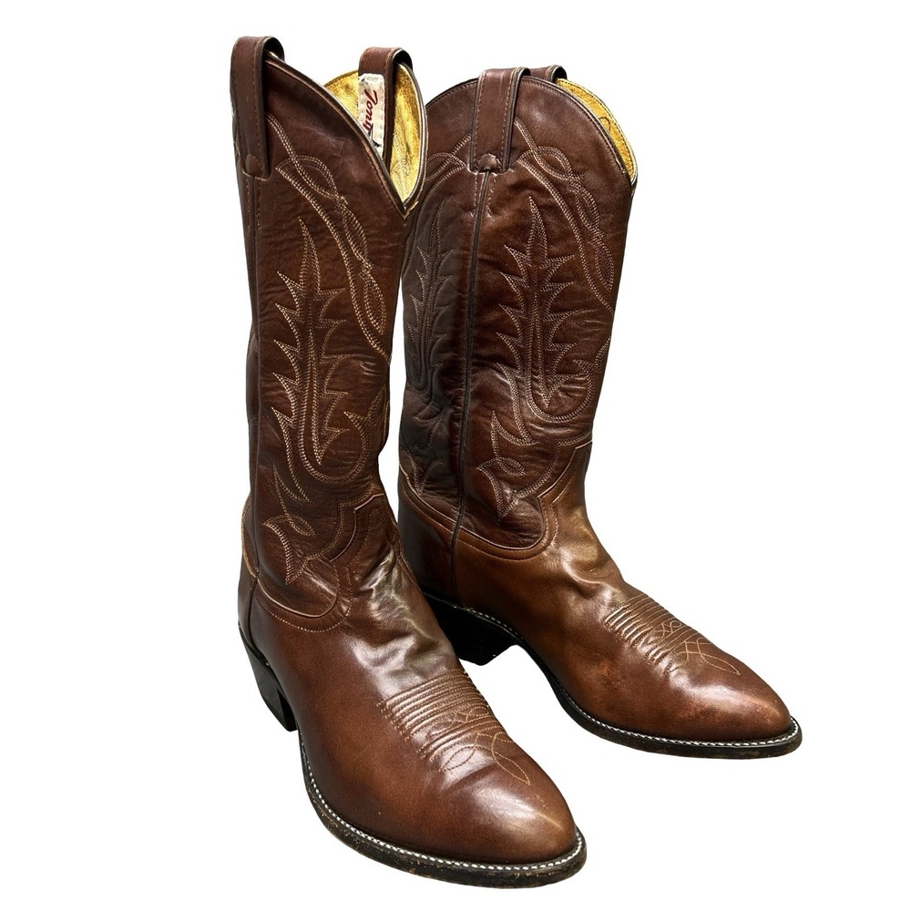 Vintage Tony Lama Cowboy Boots Mens 8 EE Brown Leather Western Style 2989